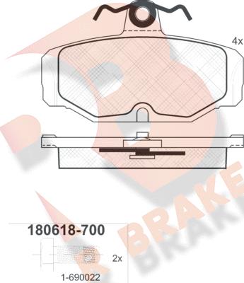 R Brake RB0618-700 - Комплект спирачно феродо, дискови спирачки vvparts.bg