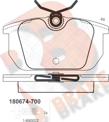 R Brake RB0674-700 - Комплект спирачно феродо, дискови спирачки vvparts.bg