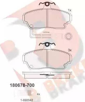 R Brake RB0678-700 - Комплект спирачно феродо, дискови спирачки vvparts.bg