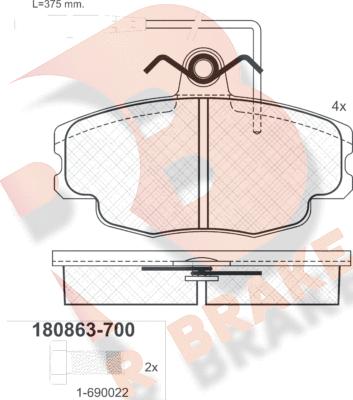 R Brake RB0863-700 - Комплект спирачно феродо, дискови спирачки vvparts.bg