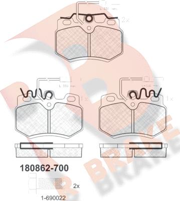 R Brake RB0862-700 - Комплект спирачно феродо, дискови спирачки vvparts.bg