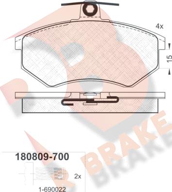 R Brake RB0809-700 - Комплект спирачно феродо, дискови спирачки vvparts.bg
