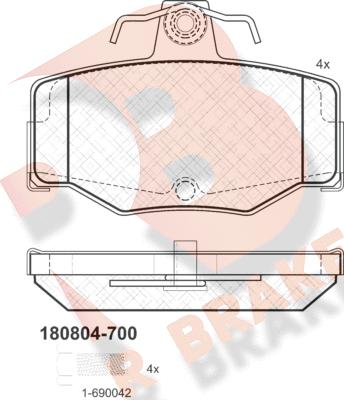 R Brake RB0804-700 - Комплект спирачно феродо, дискови спирачки vvparts.bg