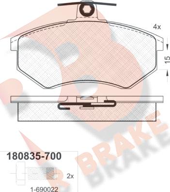 R Brake RB0835-700 - Комплект спирачно феродо, дискови спирачки vvparts.bg