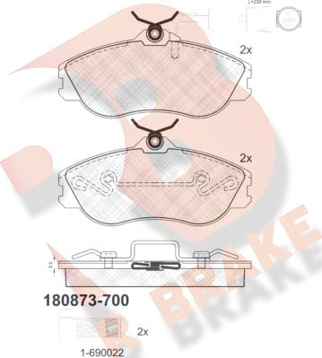 R Brake RB0873-700 - Комплект спирачно феродо, дискови спирачки vvparts.bg