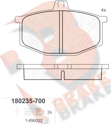 R Brake RB0235-700 - Комплект спирачно феродо, дискови спирачки vvparts.bg