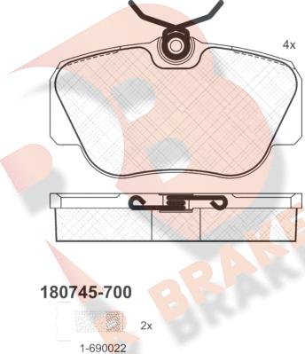 R Brake RB0745-700 - Комплект спирачно феродо, дискови спирачки vvparts.bg