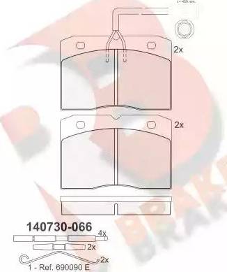 R Brake RB0730-066 - Комплект спирачно феродо, дискови спирачки vvparts.bg