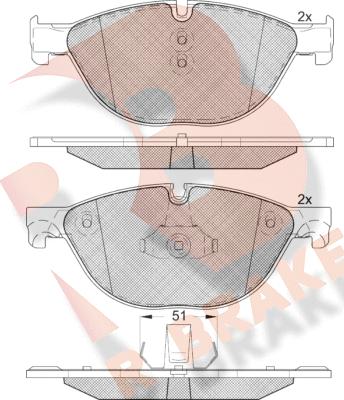 R Brake RB1961 - Комплект спирачно феродо, дискови спирачки vvparts.bg