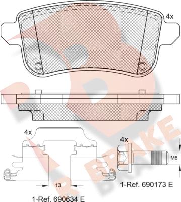 R Brake RB1904-203 - Комплект спирачно феродо, дискови спирачки vvparts.bg