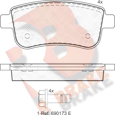 R Brake RB1904 - Комплект спирачно феродо, дискови спирачки vvparts.bg