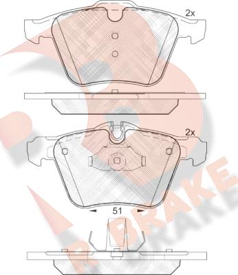 R Brake RB1902 - Комплект спирачно феродо, дискови спирачки vvparts.bg