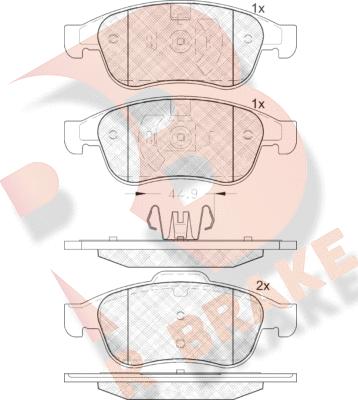 R Brake RB1915 - Комплект спирачно феродо, дискови спирачки vvparts.bg