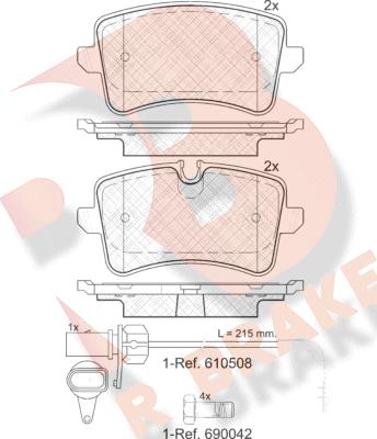 R Brake RB1986-203 - Комплект спирачно феродо, дискови спирачки vvparts.bg