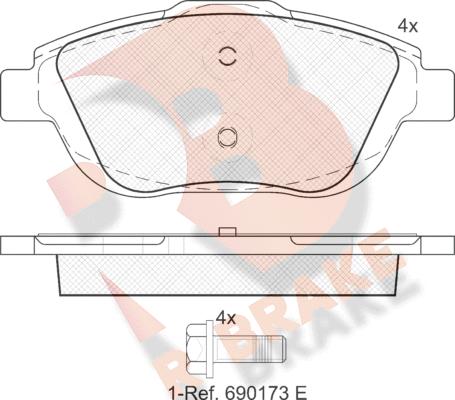 R Brake RB1925 - Комплект спирачно феродо, дискови спирачки vvparts.bg