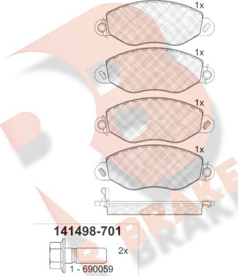 R Brake RB1498-701 - Комплект спирачно феродо, дискови спирачки vvparts.bg