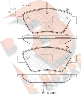 R Brake RB1444-203 - Комплект спирачно феродо, дискови спирачки vvparts.bg