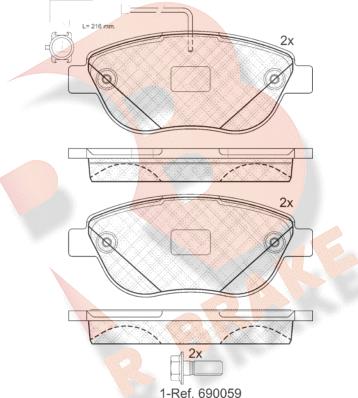 R Brake RB1440-203 - Комплект спирачно феродо, дискови спирачки vvparts.bg