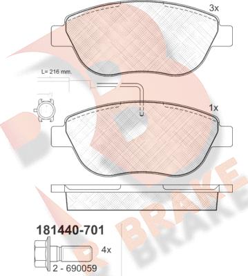 R Brake RB1440-701 - Комплект спирачно феродо, дискови спирачки vvparts.bg