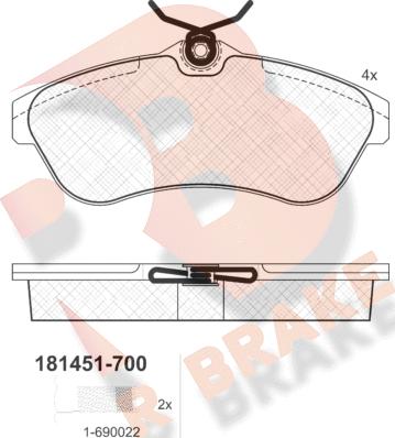 R Brake RB1451-700 - Комплект спирачно феродо, дискови спирачки vvparts.bg