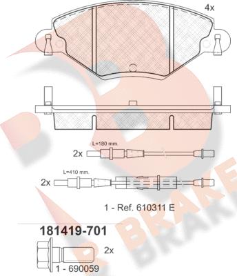 R Brake RB1419-701 - Комплект спирачно феродо, дискови спирачки vvparts.bg