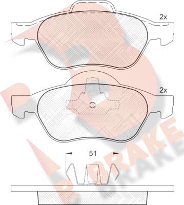 R Brake RB1431 - Комплект спирачно феродо, дискови спирачки vvparts.bg