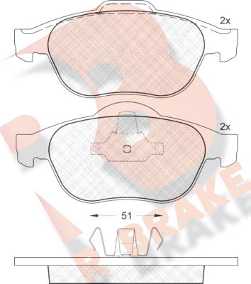 R Brake RB1432 - Комплект спирачно феродо, дискови спирачки vvparts.bg