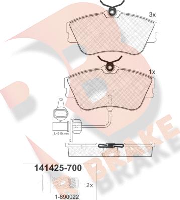 R Brake RB1425-700 - Комплект спирачно феродо, дискови спирачки vvparts.bg
