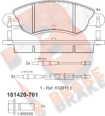 R Brake RB1420-701 - Комплект спирачно феродо, дискови спирачки vvparts.bg