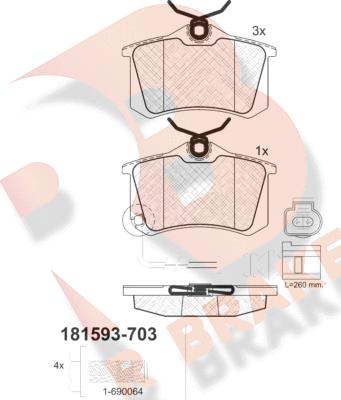 R Brake RB1593-703 - Комплект спирачно феродо, дискови спирачки vvparts.bg