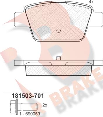 R Brake RB1503-701 - Комплект спирачно феродо, дискови спирачки vvparts.bg