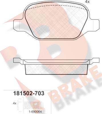 R Brake RB1502-703 - Комплект спирачно феродо, дискови спирачки vvparts.bg