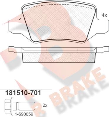 R Brake RB1510-701 - Комплект спирачно феродо, дискови спирачки vvparts.bg