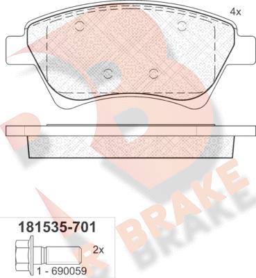 R Brake RB1535-701 - Комплект спирачно феродо, дискови спирачки vvparts.bg