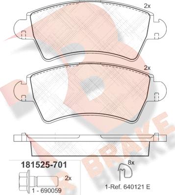 R Brake RB1525-701 - Комплект спирачно феродо, дискови спирачки vvparts.bg