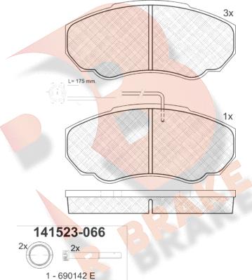 R Brake RB1523-066 - Комплект спирачно феродо, дискови спирачки vvparts.bg