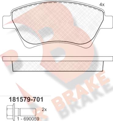 R Brake RB1579-701 - Комплект спирачно феродо, дискови спирачки vvparts.bg
