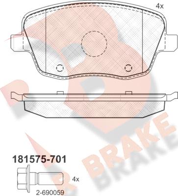 R Brake RB1575-701 - Комплект спирачно феродо, дискови спирачки vvparts.bg