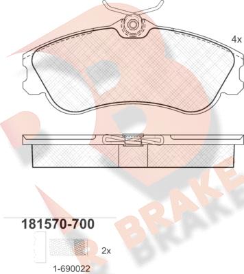 R Brake RB1570-700 - Комплект спирачно феродо, дискови спирачки vvparts.bg