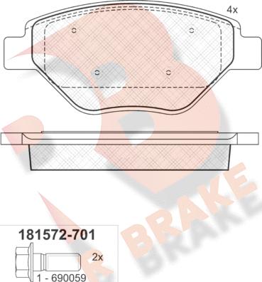 R Brake RB1572-701 - Комплект спирачно феродо, дискови спирачки vvparts.bg