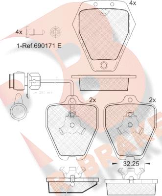 R Brake RB1693 - Комплект спирачно феродо, дискови спирачки vvparts.bg