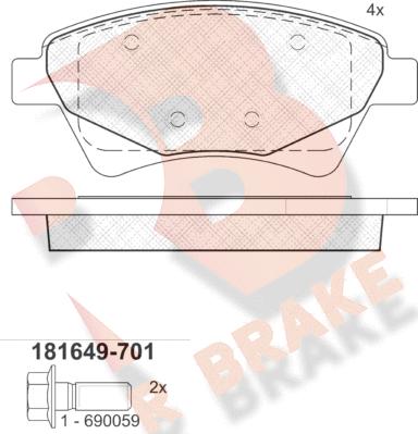 R Brake RB1649-701 - Комплект спирачно феродо, дискови спирачки vvparts.bg