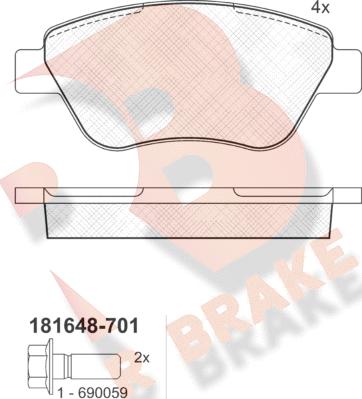 R Brake RB1648-701 - Комплект спирачно феродо, дискови спирачки vvparts.bg