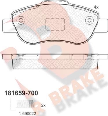 R Brake RB1659-700 - Комплект спирачно феродо, дискови спирачки vvparts.bg