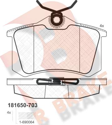 R Brake RB1650-703 - Комплект спирачно феродо, дискови спирачки vvparts.bg