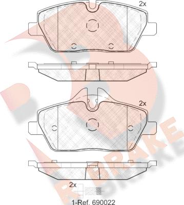 R Brake RB1662-202 - Комплект спирачно феродо, дискови спирачки vvparts.bg