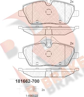R Brake RB1662-700 - Комплект спирачно феродо, дискови спирачки vvparts.bg