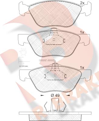 R Brake RB1601 - Комплект спирачно феродо, дискови спирачки vvparts.bg