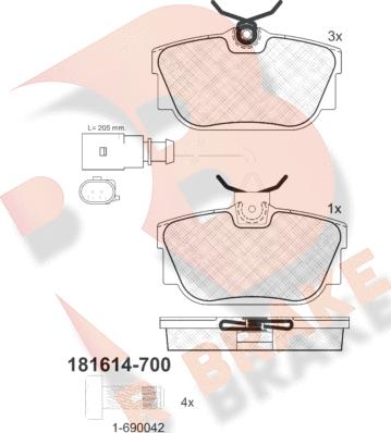 R Brake RB1614-700 - Комплект спирачно феродо, дискови спирачки vvparts.bg