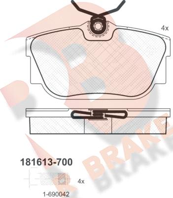 R Brake RB1613-700 - Комплект спирачно феродо, дискови спирачки vvparts.bg